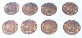 LOT of 8 Queen Elizabeth II One Penny coins 1967 UK ~ Great Britain 