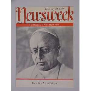 Pope Pius XI 1857 1939 February 20 1939 Newsweek Magazine 