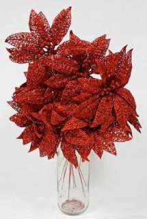 glitter poinsettias 6 diameter Price is for 12 individual stems 