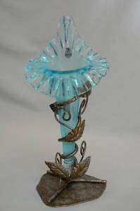 Fenton 11 Blue Topaz Vase With Leaf Stand  