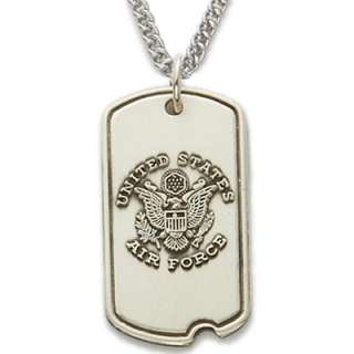 Silver USAF Air Force Military Cross Dog Tag Necklace  