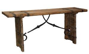   Console table reclaimed elm wood natural with iron finishes rustic