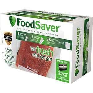 FoodSaver Combo Pack, 4 11x16 & 1 8x20 Heat seal Rolls, +36 1Qt 