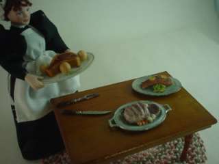 Meat and Fish Platters Miniature Dollhouse Food Vintage 3 pieces 