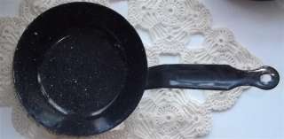 Small Vintage Black Enamel Ware Frying Fry Pan  