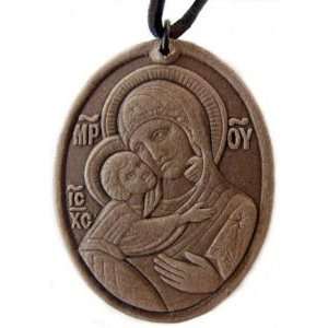 VIRGIN MARY Genuine Leather Pendant Orthodox Icon (With Leather 