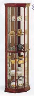 Cherry Finish Solid Wood Corner Curio Glass Cabinet New  