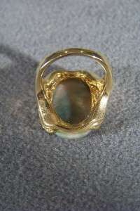   BIG OVAL STRIATED AGATE RHINESTONE FANCY RING 8.5 PAROS GREECE  