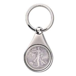    Silver Walking Liberty Half Dollar Key Ring 