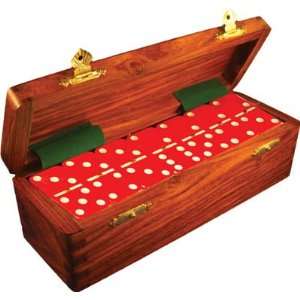  Domino Double Six Red in Dovetail Jointed Sheesham Wood Box   Jumbo 