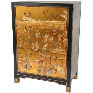  Gold Leaf Calligraphy Five Drawer Chest