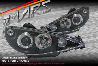 Black Angel Eyes Projector Head Lights for Peugeot 206 206CC 98 02