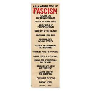  Early Warning Signs Of Fascism Poster Print, 12x36 Poster 