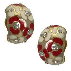  Rashida Gold Red White Clip On Earrings Jewelry