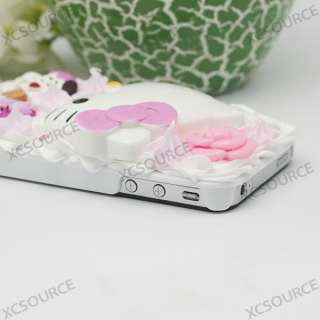 Bling Creme Clay Jewel Rose Hello kitty Cake Back Case for iPhone 4 4S 
