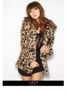   Sexy Leopard Print Faux Fur Coat Hoodie Jacket Hooded Outerwear cape S