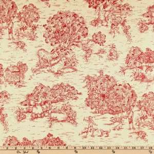   Toile Cranberry Red/Cream Fabric By The Yard Arts, Crafts & Sewing