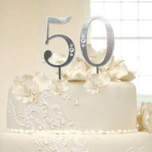   and Favors 50th Wedding Anniversary Rhinestone Cake Topper in Silver
