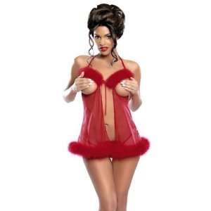  Womens Marabou Open Baby Doll & G String Case Pack 6 