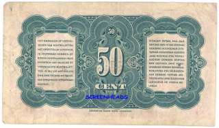 1943 NEDERLANDSCH INDIE $50 CENT BANK NOTE  