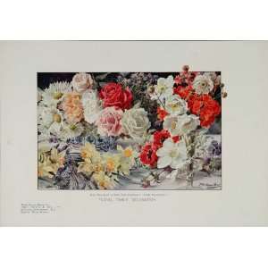 1904 Color Print Floral Table Centerpiece Flowers NICE   Original 