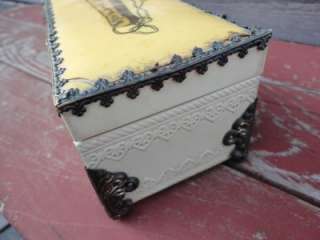Antique Victorian Celluloid Fan Dresser Box w Ornate Clasp  