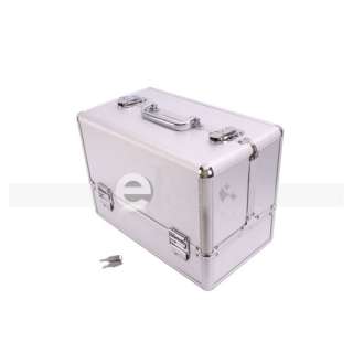 Silver Jewelry Cosmetic Storage Make up Train Case Bag  