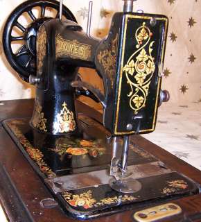 1890s Jones Hand Crank Sewing Machine Family CS Yellow Rose bed 