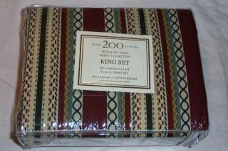 Fine Linens 200 TC King Sheet Set   Maroon Green Stripe  