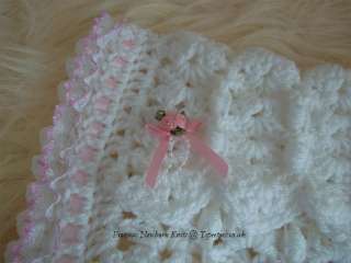 Baby Gift Hand Crochet Knitted Lace Pram or Moses Basket Blanket/Quilt 