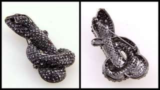 VINTAGE D GOTH SNAKE PIN/BROOCH~BLACK SWAROVSKI CRYSTAL  