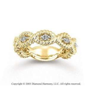   14k Yellow Gold Stylish Rope 1/4 Carat Diamond Stackable Ring Jewelry