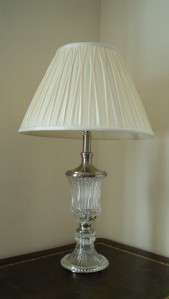 LAURA ASHLEY ANTIQUED METAL & CRYSTAL GLASS TABLE LAMP  