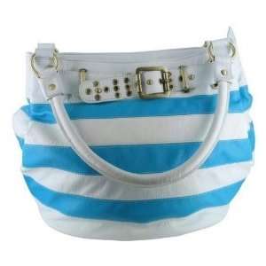  Gigi Chantal Tan and Bone Stripe Bucket Style Handbag 