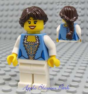 NEW Lego City FEMALE MINIFIG   Blue Torso White Legs & Brown Hair 