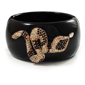  Wide Black Resin Snake Hinged Bangle Bracelet Jewelry