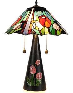 JJ PENG TIFFANY STYLE FLORAL ORIENTAL TULIP ENAMEL BASE TABLE LAMP 