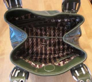 TIGNANELLO Green Leather Patchwork Purse Handbag Shoulder Bag Patent 