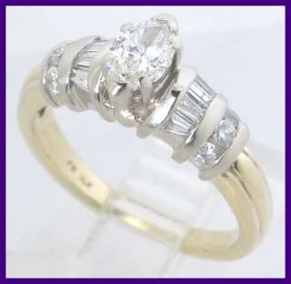 14ky Gold Marquise Baguette & Round Diamond Ring .69ct  