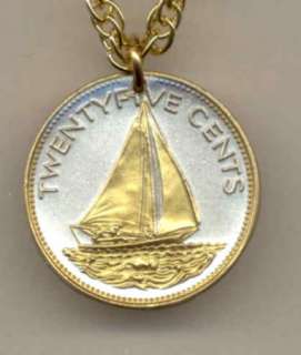Gold & Silver Bahamas 25¢ Sailboat Plain Edge Necklace  