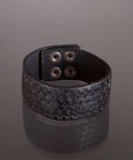 John Varvatos Star USA black etched leather bracelet   up to 