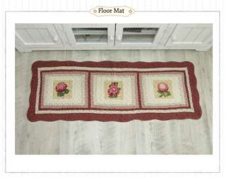 Red Flower Quilted Kitchen Mat, Bath Long Mat, Door Rug  