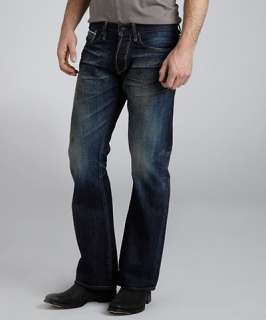 Gilded Age dark wash 5 pocket distressed bootcut jeans