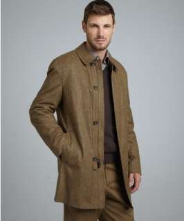 Hickey Freeman light brown tweed wool blend Storm System car coat 