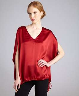 Halston Heritage ruby silk satin side tie v neck blouse