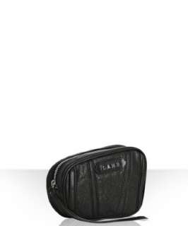 black grained leather asymmetric zip cosmetic case   