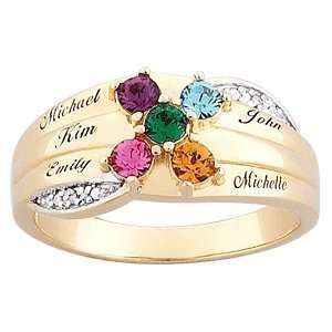 MOTHERS FAMILY BIRTHSTONE RING WITH DIAMOND ACCENTS