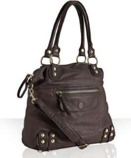 Linea Pelle espresso leather Dylan medium studded tote   up 