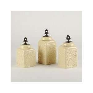 Set of 3 French Tuscan Cream Ivory Swirl Kitchen Canister Set  