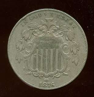 1876 Shield nickel XF+  